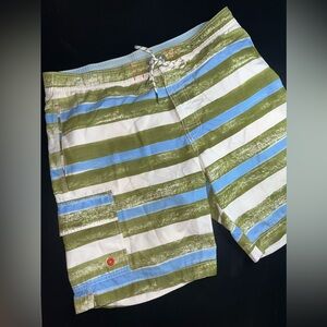 Tommy Bahama Relax men’s Green White Blue Mesh Lined Swim Trunks Size Medium EUC